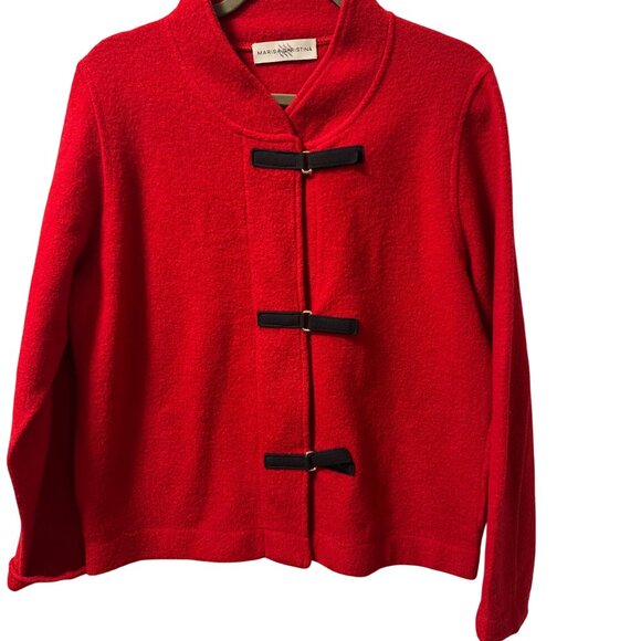 Marisa Christina Red Wool Jacket With Black Velcro Closure Sz  S jacket - Picture 7 of 12